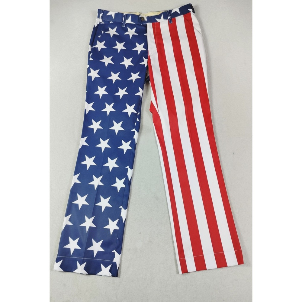 Loudmouth Golf Pants Mens 32 Multicolor USA Flag Stars Stripes Patriotic Chino